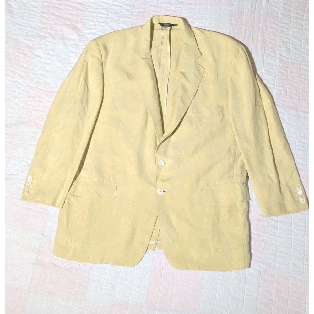 Paul Stuart 48% Linen 52% Silk Unlined Blazer Jacket Summer Pastel Yellow 48R